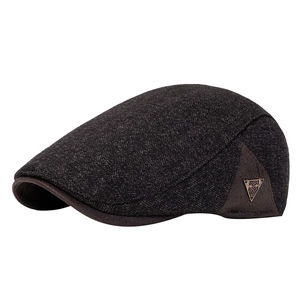 Mens vintage herringbone newsboy cap in dark coffee with leather and metal detail