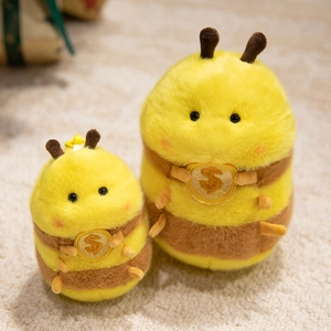Cute bee-shaped plush duck doll in two sizes with gold coin detail and hanging hook