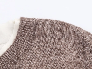 Macro detail of ribbed neckline and marled knit texture on autumn sweater