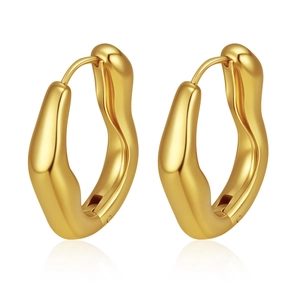 Elegant irregular gold-tone water drop stainless steel earrings on white background