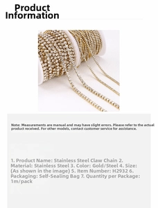 Detail of stainless steel claw chain with rhinestones for DIY jewelry making