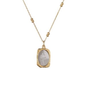 Elegant gold rose necklace with hammered rectangle pendant and mirror finish surface