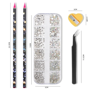 Nail art rhinestone tool set with picker pens tweezers and crystal storage box kit