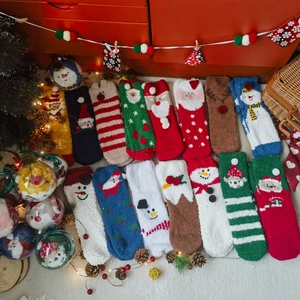 Christmas Socks Coral Fleece Thick Warm Winter Home Cartoon Santa Snowman Reindeer Novelty Cozy For Women Men