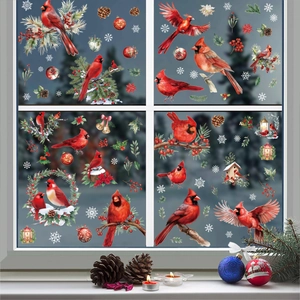 Weihnachts-Fensterbilder mit roten Kardinalvögeln und Schneeflocken für Glasdeko