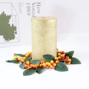 Artificial Berry Candle Ring Wreath Plastic Foam Green Leaves Holiday Table Centerpiece Garland For Christmas Halloween