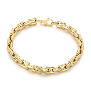 Polished 18K gold titanium steel chain bracelet with rectangular links and lobster clasp