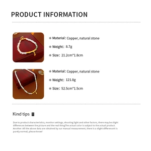 Detailed product specifications for bamboo style necklace and bracelet in copper and stone