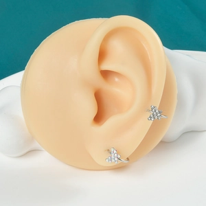 Silver butterfly ear cuff earrings with sparkling crystals for non-pierced ears