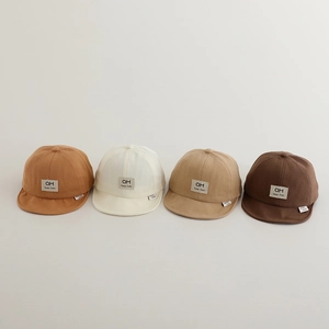 Four colors of soft brim baby baseball caps with alphabet patches for toddlers