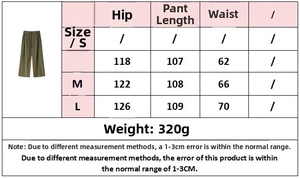 Tableau des tailles détaillé pour pantalon large à taille haute en vert olive