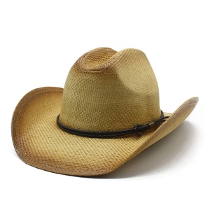 Vintage Western Cowboy Straw Hat Wide Brim Sun Protection Breathable Woven Paper Fedora For Beach Vacation Travel Unisex