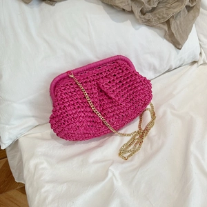 Straw Woven Dumpling Bag Women Summer Beach Chain Shoulder Crossbody Pouch Cloud Shape Fashion Handbag