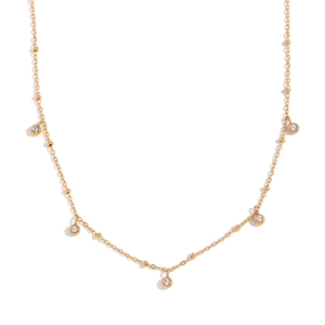 18K gold plated stainless steel necklace featuring white cubic zirconia beads