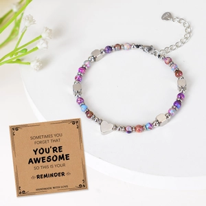 Lapis lazuli beaded bracelet with heart charm and inspirational reminder card