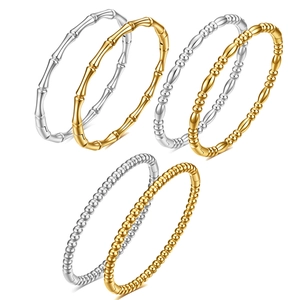 Minimalist Stainless Steel Bangle For Women 18K Gold Plated Bamboo Bead Snake Design High Polished Fashion Jewelry