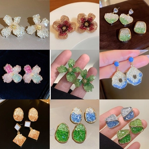 Crystal Stud Earrings With 925 Sterling Silver Earring Post Korean Style Gradient Flower Geometric Heart Jewelry For Women