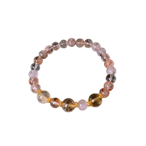 Natural citrine and black gold crystal beaded bracelet with metallic spacers for women