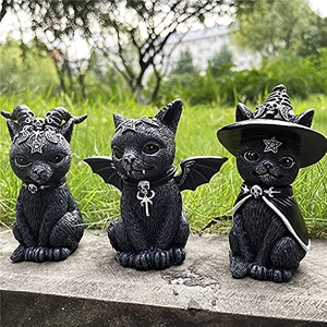 Halloween Hexen schwarze Katze Resinfiguren Set, okkulte gotische Magie Tier Ornament Dekoration.