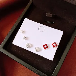 Minimalist Copper Zirconia Flower And Ruyi Lock Stud Earrings Set 3 Pairs Silver Plated Chinese Style Earrings For Women Jewelry