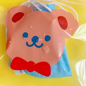 Pink cartoon bear waterproof snack sealer bag with water droplets on yellow background