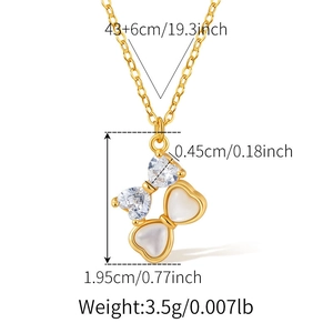 Detailed size specifications for the gold-plated bow necklace with white heart charms