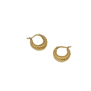 18K gold plated stainless steel ribbed croissant hoop earrings for women on white