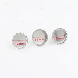 Stainless Steel Earring Post Studs Base Tray Round Crown Edge For DIY Jewelry Making Accessories Silver