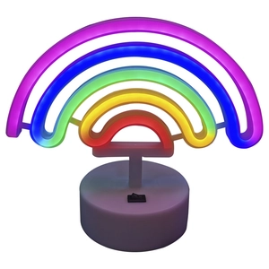 Rainbow LED neon sign lamp with white circular base and decorative colorful lighting