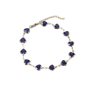 Bracelet ajustable en acier inoxydable avec douze cristaux bleus en forme de cœur