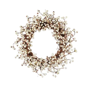 Christmas wreath with white artificial berries on natural brown vine base for door decor