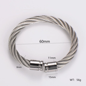 Detailed view of stainless steel cable bangle with 60mm diameter and 8mm width