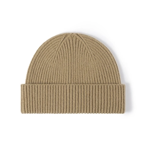 Dicker warmer Khaki Wollstrick-Beanie für Damen und Herren mit Rippstrick und Aufschlag