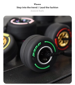 Macro detail of a soft rubber tire keychain featuring green ZERO lettering and woven strap