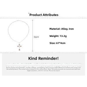 Detail showing cross pendant dimensions and specifications of the 61cm alloy necklace