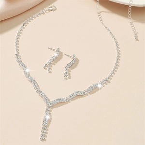 Sparkling silver rhinestone necklace and earring set for bridal wedding and evening parties