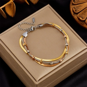 Fashion Stainless Steel Multi-layer Bracelet Tri-color Gold Silver Rose Gold Snake Chain Punk Hip Hop Jewelry For Unisex