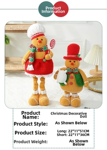 Detail of retractable knitted gingerbread plush dolls with chef hat and polka dot dress