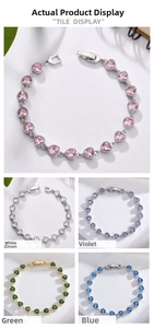 Detail showing multi-color heart-shaped AAA zircon bracelets in pink, blue, and green