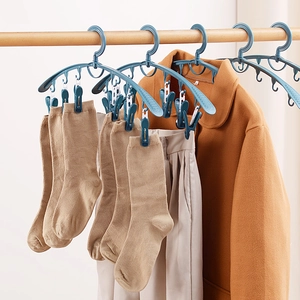 Blue multifunctional windproof plastic clothes hanger with clips for socks and underwear