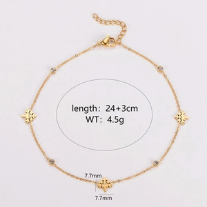 Gold stainless steel anklet with three-diamond Christmas tree pendant and 24+3cm chain