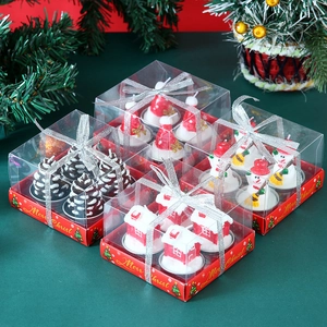 Christmas candle set with pinecone and snowman shapes in a red PVC gift box with ribbon