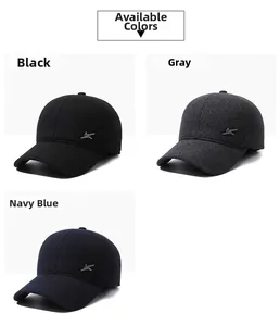 Mens winter baseball cap available in classic black, dark grey, and navy blue wool fabric