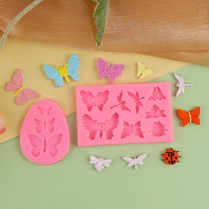 Pink silicone butterfly and insect fondant molds for cake decorating and DIY crafts