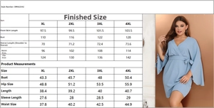 Size chart detail for plus size lantern sleeve dress including bust and waist measurements