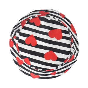 Women's sun hat with black and white stripes and red hearts on durable canvas fabric