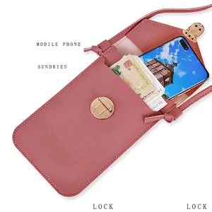 Vertical rose pink PU leather phone crossbody bag with gold round twist lock closure