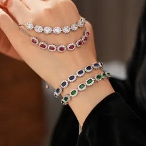 Bracelet Bolo De Luxe En Zircone Cubique Ovale Ajustable En Cuivre Halo Bijoux Vintage Pour Femmes
