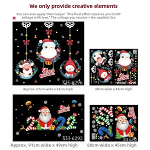 DIY Christmas wall decals featuring Santa, reindeer and snowman with dimensions detail