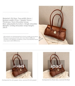 Detaillierte Maße und Kapazitätsvergleich der braunen PU-Leder Schultertasche